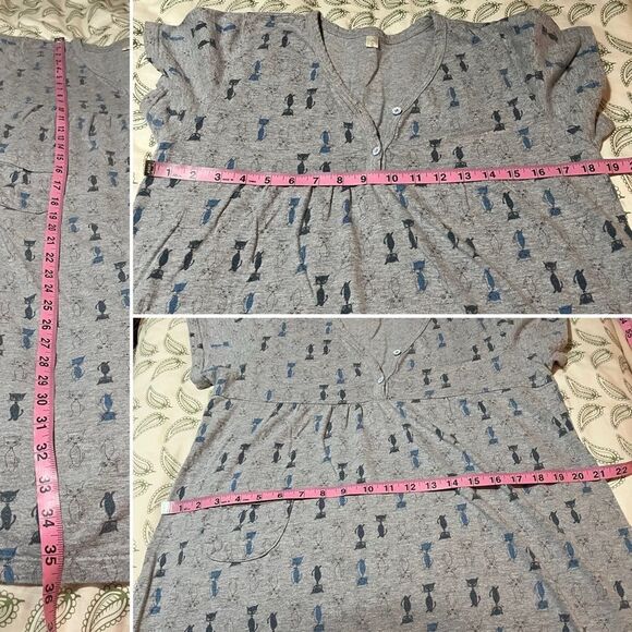 Carina Gray Blue Cat Casual Cat Print Dress Daytime Comfy S - Picture 12 of 13